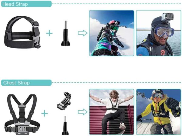 SmilePowo 51-in-1 Action Camera Accessories Kit for GoPro Hero 11 10 9 8 Max 7 6 5 4 3 3+ 2 1 Black GoPro 2018 Session Fusion Silver White Insta360 DJI AKASO APEMAN YI Campark XIAOMI Action Camera - Image 4